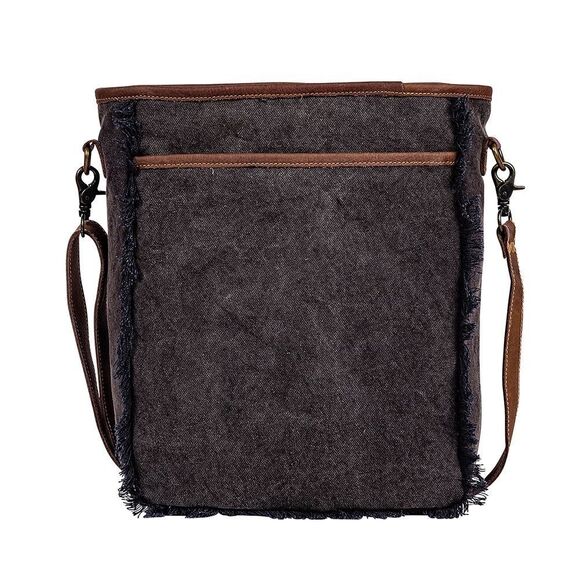 Myra Bag Handmade Freedom Shoulder Bag Upcycled Canvas & Cowhide Leather - Picture 2 of 12